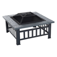 32" Steel Square Outdoor Patio Wood Burning Fire Pit Table Top Set