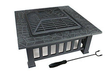 32" Outdoor Fire Pit Square Metal Firepit Backyard Patio Garden Stove Wood Burning Fire Pit W/Rain Cover, Black