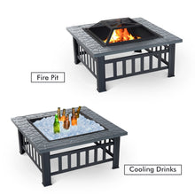 32" Steel Square Outdoor Patio Wood Burning Fire Pit Table Top Set