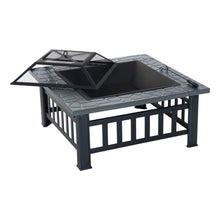 32" Steel Square Outdoor Patio Wood Burning Fire Pit Table Top Set
