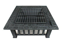 32" Outdoor Fire Pit Square Metal Firepit Backyard Patio Garden Stove Wood Burning Fire Pit W/Rain Cover, Black