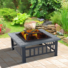 32" Steel Square Outdoor Patio Wood Burning Fire Pit Table Top Set