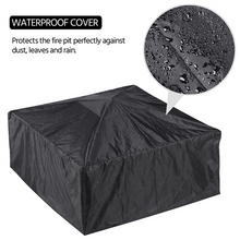 32'' Outdoor Metal Fire Pit Square Garden Stove Brazier for Barbecue, Heating, Cooling Drinks w/Cover & Poker Black