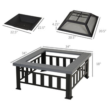 32" Steel Square Outdoor Patio Wood Burning Fire Pit Table Top Set