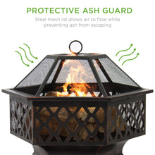 Best Choice Products 24in Hex-Shaped Steel Fire Pit for Garden, Backyard, Poolside w/ Flame-Retardant Mesh Lid