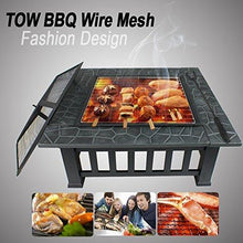 32" Outdoor Fire Pit Square Metal Firepit Backyard Patio Garden Stove Wood Burning Fire Pit W/Rain Cover, Black