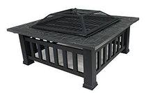 32" Outdoor Fire Pit Square Metal Firepit Backyard Patio Garden Stove Wood Burning Fire Pit W/Rain Cover, Black