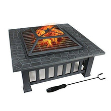 32" Outdoor Fire Pit Square Metal Firepit Backyard Patio Garden Stove Wood Burning Fire Pit W/Rain Cover, Black