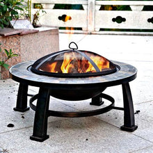 30 inch Round Slate Fire Pit Table with Spark Screen