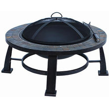 30 inch Round Slate Fire Pit Table with Spark Screen